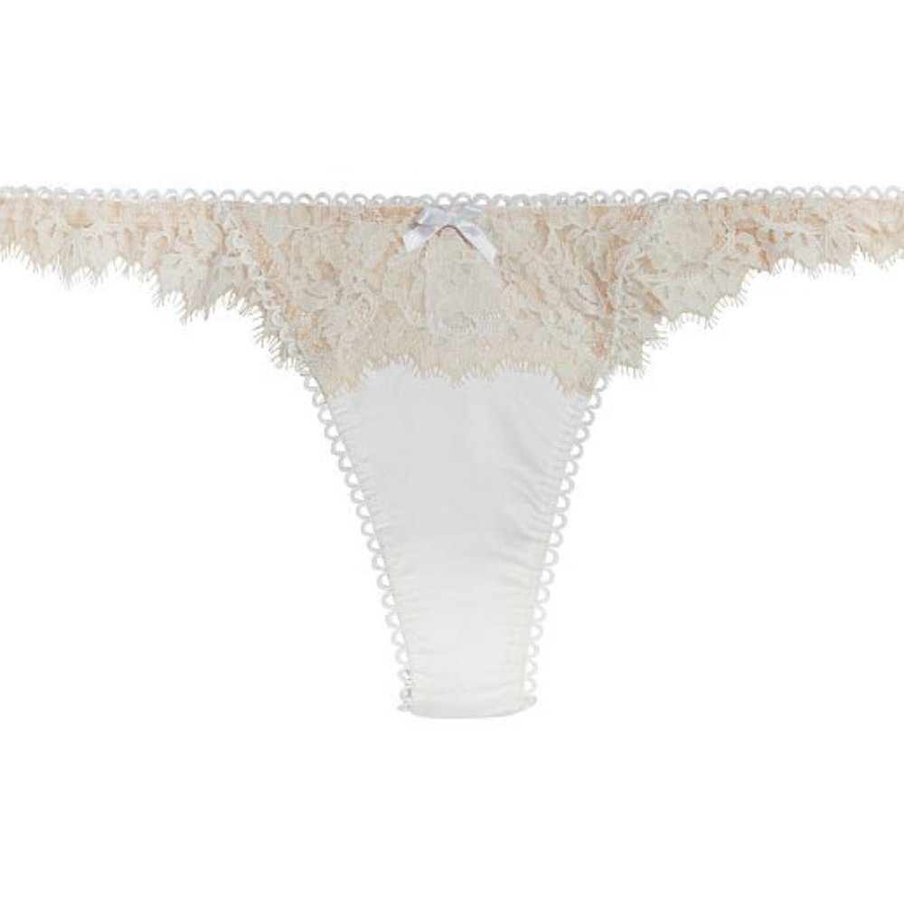 For Love & Lemons XL NWT Faye Lace Thong Panty White Nude Lowrise - Picture 7 of 8